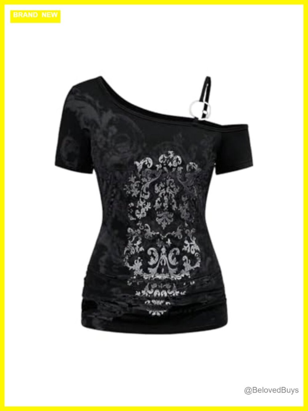 Womens Gothic Off Shoulder Graphic Tee Y2k Emo Grunge Alt Top